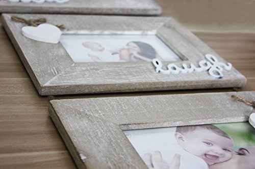 Yaetm Live Laugh Love Collage Hanging Picture Frame 4X6, Solid Wood 3 Photo Frames Set, Wall Mount Verticval Display, Rustic Grey #TOP2