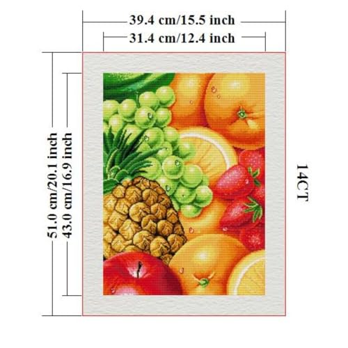 Image of ITSTITCH Stamped Cross Stitch Kits- Full Set of Embroidery for Beginners or Adults,14 CT 2 Strands DIY Fruit 7 Patterns Counted Arts Craft 15.4x20.1 inch