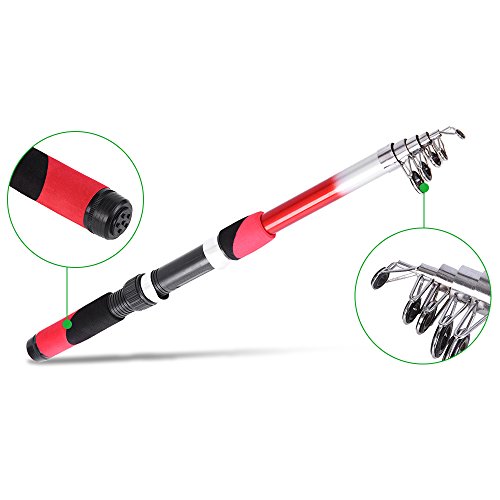 Cana de pesca, Andoer Vara de pesca telescópica portátil de 2,1 m Vara de pesca de fibra de vidro Vi