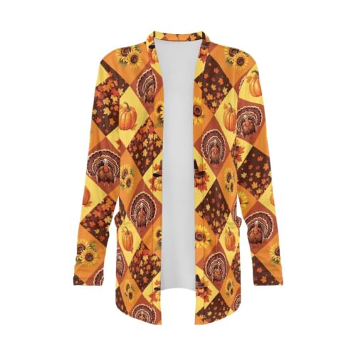 Image of Fall Maple Leaf Cardigan Sweaters for Women Long Sleeve Cardigan Soft Drape Open Front Dusters V-Neck Jackets Dressy