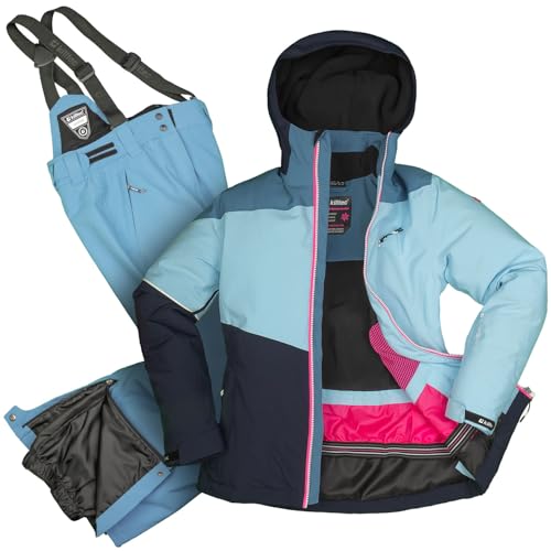Killtec Mädchen Skianzug Größe 176 wasserdicht 10.000 mm Wassersäule - Skijacke hellblau, dunkelblau, Skihose jeansblau