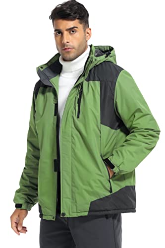 Purltoan Rain Jackets For Men Waterproof With Hood Windproof Ski Snow Jacket Snowboarding Hiking Raincoat Warm Fleece Winter Coat Green Xl #TOP7