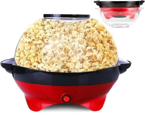 Popcorn Machine 5.5L, Stir Crazy Popcorn Popper Machine, Electric Hot Oil Popcorn Maker Machine, with Nonstick Plate & Stirring Rod, Large Lid as Serving Bowl
