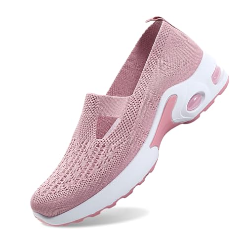 Women Knit Mesh Orthopedic Shoes Slip-On Air Cushion Walking Shoes Lightweight Breathe Arch Support Anti-Skid Sports Loafers