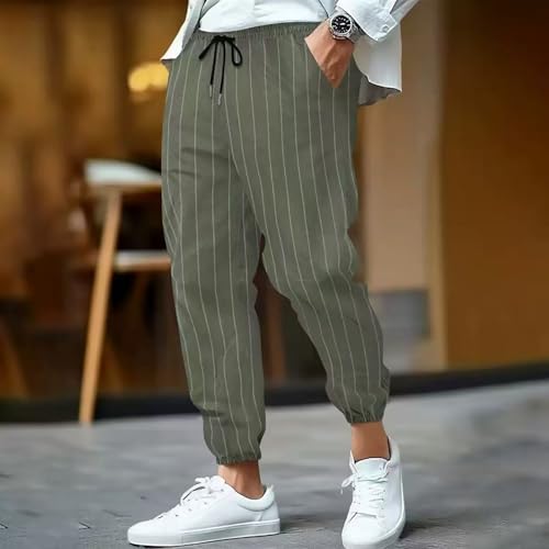 Hawyet Mens Linen Pants Striped Elastic Waist Drawstring Lightweight Breathable Tapered Summer Casual Lounge Pants2