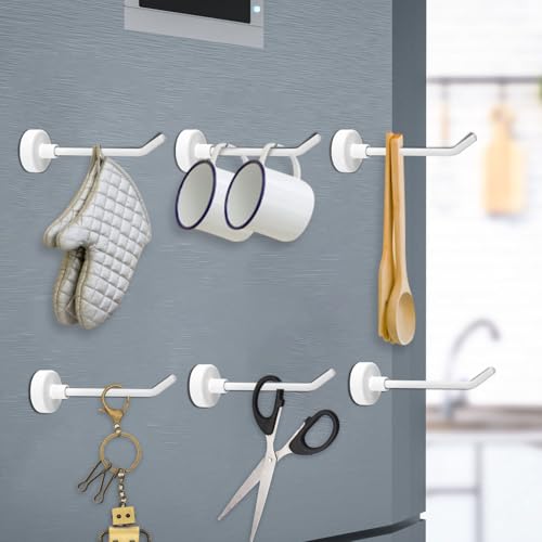 XIHIRCD 6St Magnethaken, 0,77kg 7cm Lang Robuste Magnethaken Stark Magnetische Haken Kreuzfahrt Wandhaken Magnetische Aufhänger für Kreuzfahrtschiff Garage Küche (Weiß)