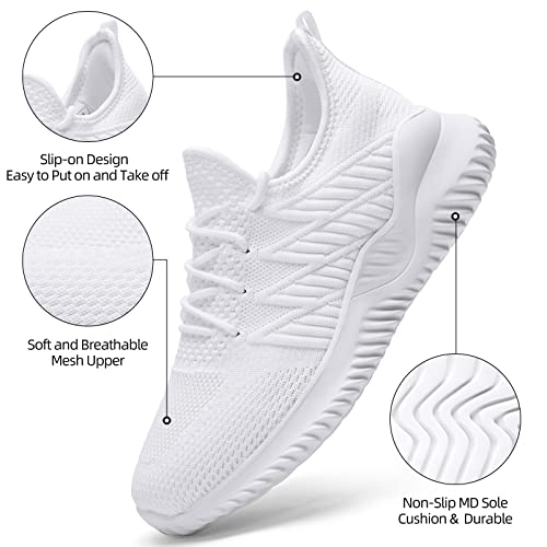 Slow Man Womens Walking Tennis Shoes Fashion Slip On Comfortable Lightweight Memory Foam Athletic Casual Sneakers For Running Gym Workout Nurse All White,8.5 #TOP1