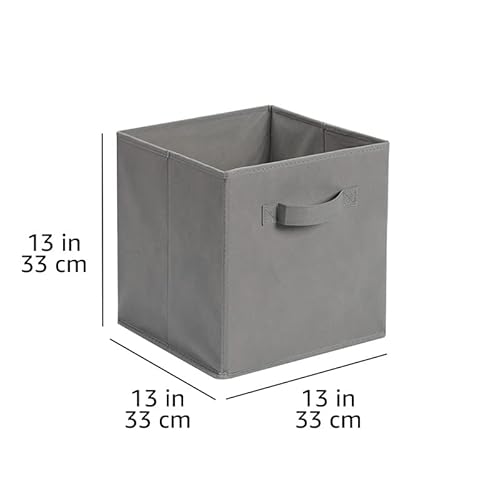 Amazon Basics zusammenklappbarer Aufbewahrungswürfel/Organizer aus Stoff mit Griffen, Einfarbig Grau, 6 er-Pack, 33 cm x 33 cm x 33 cm