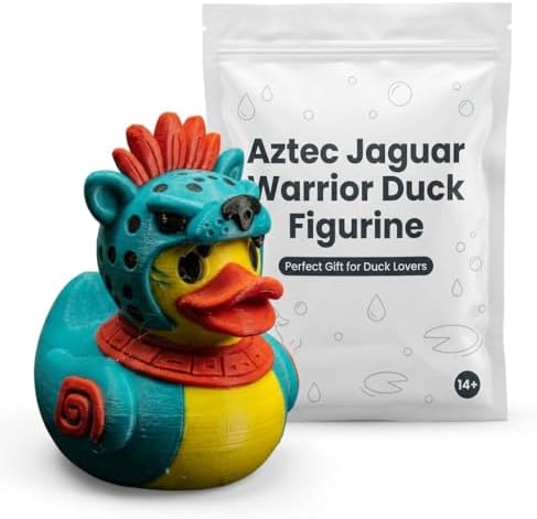 Aztec Jaguar Warrior Duck Figurine - Striking Colorful Desk Decor for Unique Gifts and Shelf Display - 3D Printed in Canada image 3