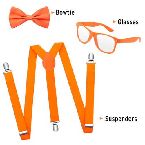 ONUPGO Neon Suspenders, Bow Tie, Sunglasses Accessory Set for Men Women, 80s Dress Up Costumes Clip on Suspenders2