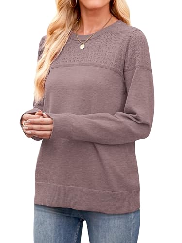 WIHOLL Sweaters for Women Crewneck Crochet Tops Long Sleeve 2025 Fall Winter Outfits Fashion Clothing4