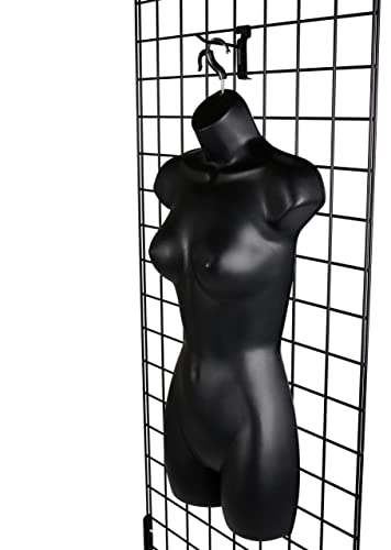 Sswbasics Female Molded Shatterproof Black Plastic Shapely Torso Form With Hook - Fits Women's Sizes 5-10 - Hanging Fashion Form Mannequin To Display Top And Bottom Merchandise #TOP3