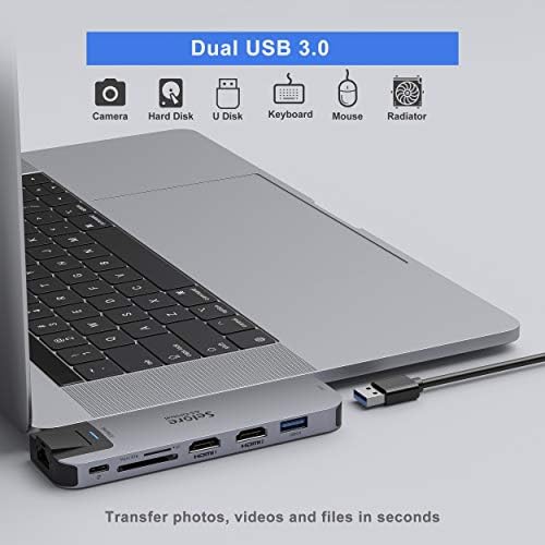MacBook Docking Station, MacBook Pro USB C Hub Multiport Adapter Dual HDMI Adapter Dual Monitor USB C Docking Station with USB 3.0, 2 HDMI, Ethernet, PD 100W, SD/TF Card Reader for Macbook Air