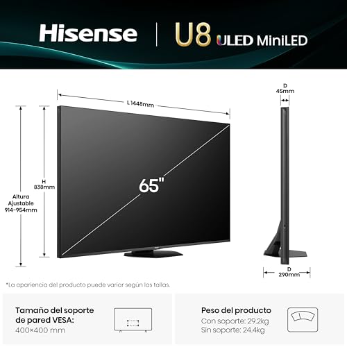 Miniatura 2 de Hisense 65U8Q - Mini LED Smart TV, 4.1.2 Sonido multicanal, Modo Juego Ultra de 165Hz, Anti-Reflection Pro, Full Array Local Dimming, Dolby Vision IQ & Dolby Atmos