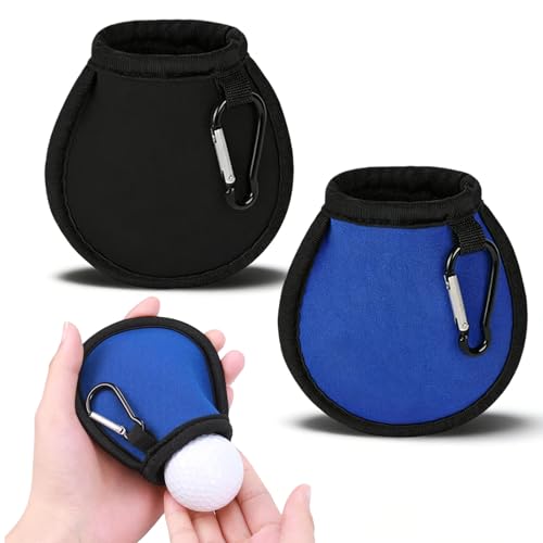 LuxSuki 2-Pack Golf Ball Cleaner Pouch Portable Golf Ball Cleaning Bag with Clip Double Layer Microfiber Golf Accessories for Men Women Black & Blue