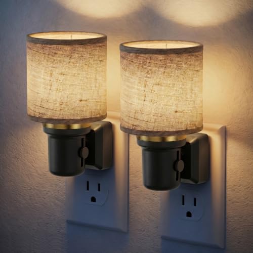 Image of JandCase Night Lights Plug into Wall, 2 Pack Linen Fabric Vintage Nightlight, 0-100LM Dimmable Farmhouse Decorative Nightlights with Dusk to Dawn Sensor, for Bedroom Living Room Hallway
