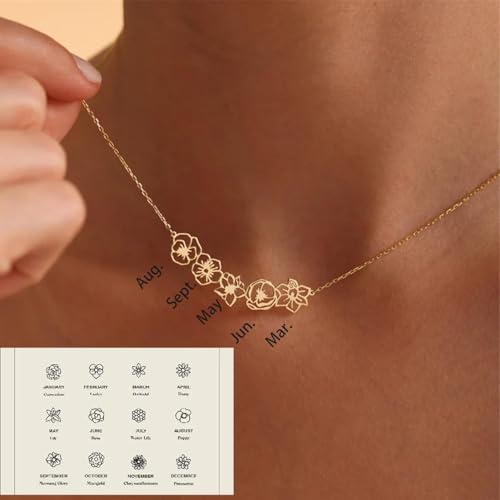 Dainty Birth Flower Necklace for Women, Custom 1-6 14K Gold Plated Birth Month Flower Necklace Personalized Mothers Day Birthday Christmas Gifts for Bridesmaid2