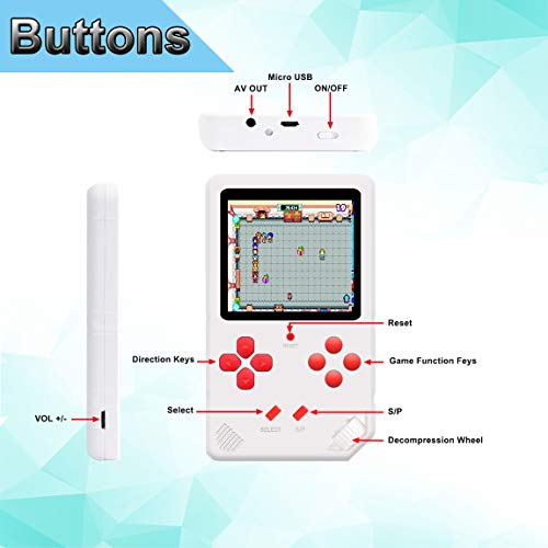 Beijue 16 Bit Handheld Games for Children Adults 3.0'' Large Screen Preloaded 220 HD Classic Retro Video Games Travel Arcade Entertain System Seniors Electronic Game Player Birthday Xmas Gift (White) - Thumbnail 5
