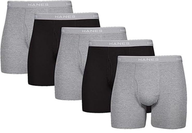Hanes Ultimate Men's Tagless Boxer Briefs 5-Pack, Black/Grey, Medium