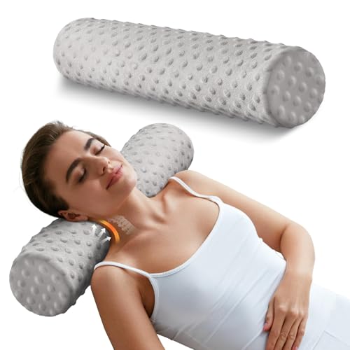 Sino Salected Memory Foam 4 Round Pillow Cervical Neck Pillow for Pain Relief Cylinder Pillows 18x 4 Removable Cover Neck Roll Pillow for Sleeping Velvet Dots Grey