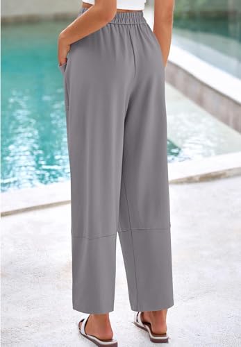 Women's Wide Leg Capri Pants Elastic High Waist Casual Pants Loose Fit Trousers with Pockets2