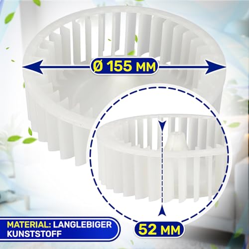 Lüfterrad für Trockner Ø 155 mm mit dem Originalcode C00526646 C00860600 für Indesit 488000526646 488000860600 für Whirlpool - Garantie 10 Jahre - MONTERAL