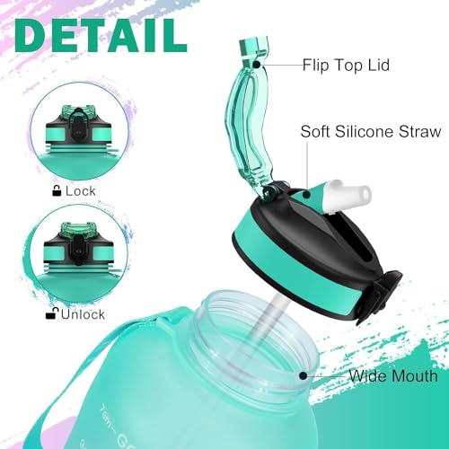 ETDW 1,5 litri Bottiglia Acqua [Senza BPA Tritan], 1500ML Borraccia Sportiva con Cannuccia a Prova di Perdita, Motivazionale Borraccia con Marcatori di Tempo Verde/Viola