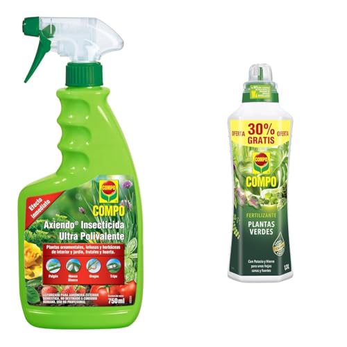 COMPO Axiendo Insecticida ultrapolivalente, Para plantas de interior y exterior & Fertilizante de plantas verdes para plantas de interior, balcón y terraza