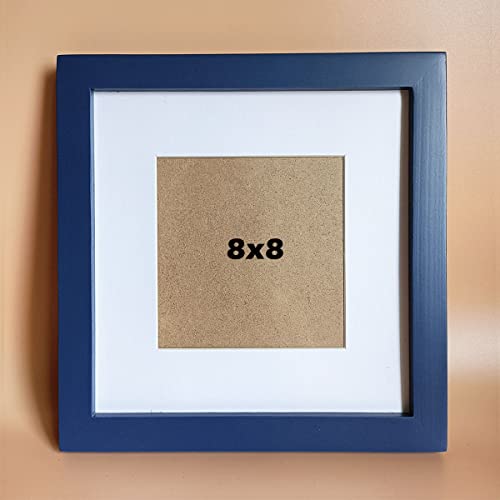 Image of 8x8 Picture Frames Blue Solid Wood Frame, Plastic Panel (Film Needs to be Removed) Table or Wall.Front Window Opening 7.5x7.5 inch.