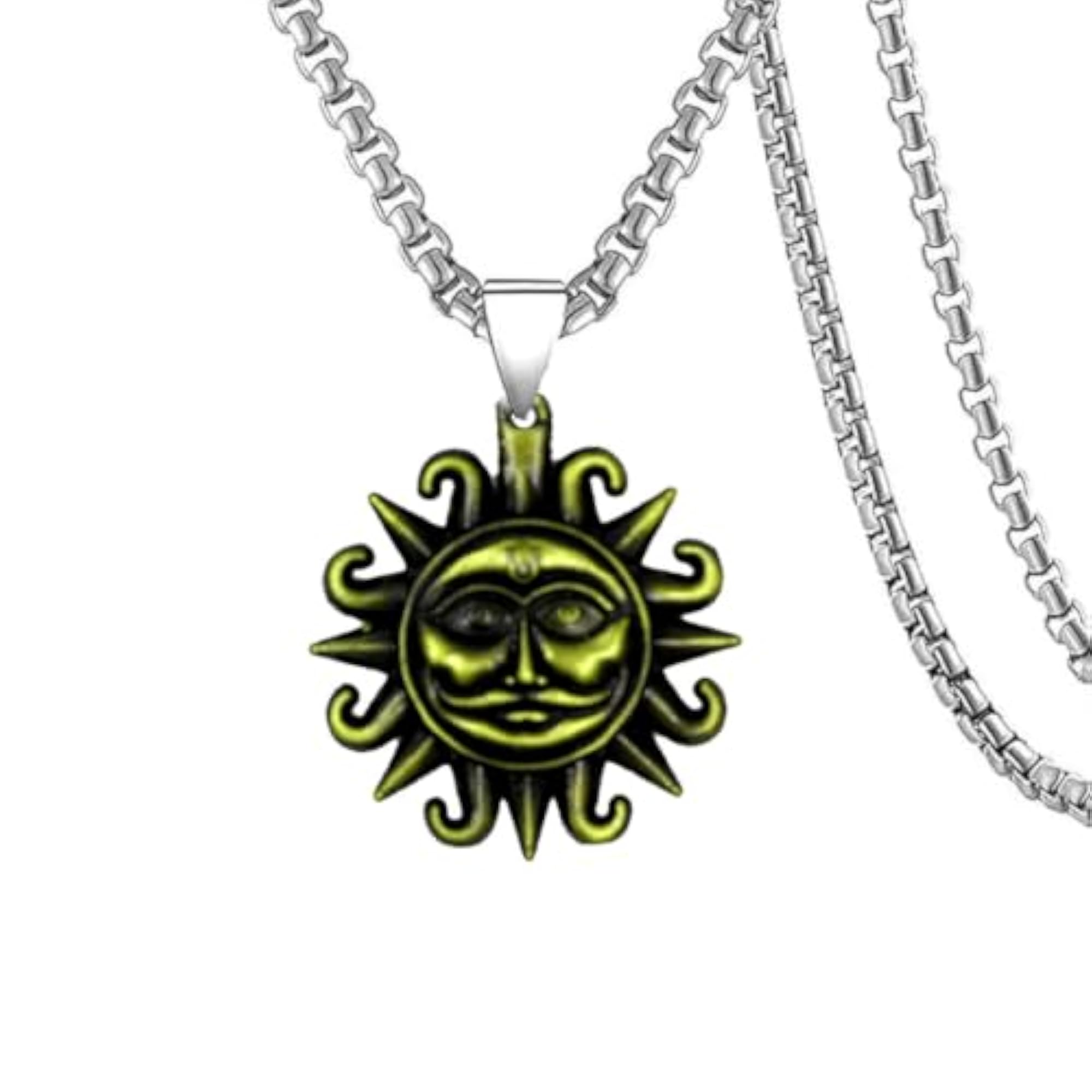 Lord Bhagwan Surya Dev Sun God Bronze Pendant with Box Chain