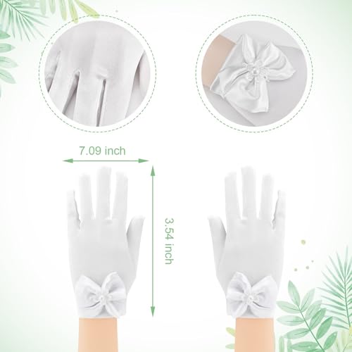 Vividsun 3 Pcs First Communion Veils Set for Girls Bow Gloves Lace Veils Communion Hair Accessories3