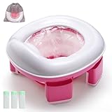 Warmiehomy Portable Travel Potty for Toddlers Kids Baby Foldable Potty Training Toilet Seat for 1-4 Years Boys Girls Indoor Outdoor Carry Potty Travel Toilet with 60pcs Cleaning Bags, Pink