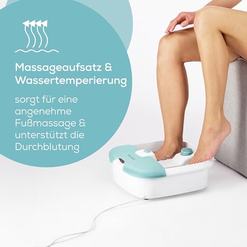 Sanitas SFB 07 Fußbad, Verwöhn-Massage für Zuhause mit Vibrations- & Sprudelmassage, Fußreflexzonenmassage, Wassertemperierung, zur Entspannung für strapazierte Füße, bis Schuhgröße 50