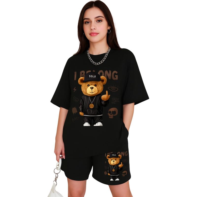 Womens Cotton Co-ord Set with Bold Big Print T-Shirt and Shorts Combo Perfect Summer Outfit for Gym, Home, Travel & Casual Use Relaxed Fit, Stylish Design All-Day Wear-picture-19