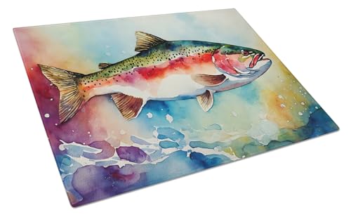 Caroline's Treasures DAC2815LCB Rainbow Trout Glass Cutting Board Large Decorative Tempered Glass Kitchen Cutting and Serving Board Large Size Chopping Board