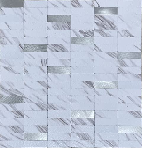 Xuaniny Peel And Stick Tile Backsplash Self- Adhesive Wall Tiles Aluminum Mosaic Sticker For Kitchen (11.33"X11.92" Per Sheet, Pack Of 10 Pcs) (White Marble 10) #TOP1