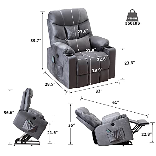 Vuyuyu Power Lift Recliner Chairs For Elderly With Massage & Heating, Velvet Sleeper Chair Sofa Recliners For Living Room, Comfy Home Theater Seat Infinite Position/Cup Holders/Lumbar Pillow #TOP1