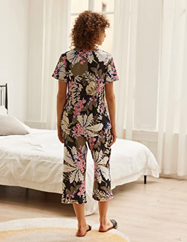 Ekouaer Womens Capri Pajama Sets V-Neck Short Sleeves Tops With Comfy Capri Bottoms Lounge Nightwear Ladies Pjs Sets With Pockets #TOP6