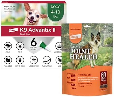 K9 Advantix II Vet-Recommended Flea, Tick, and Mosquito Prevention for Small Dogs and Synovi G4 Joint Supplement Chews for Dogs of All Ages, Sizes and Breeds | 6-pack + 60-Count
