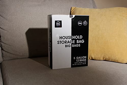 24/7 Bags- Double Zipper Bags, 5 Gallons, 12 Count, Stand And Fill, Carry Handle, Bpa-Free, Air Tight Seal #TOP6