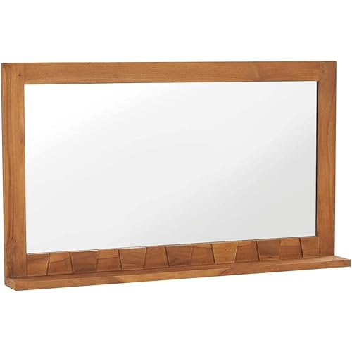vidaXL Wall Mirror with Shelf 39.4"x4.7"x23.6" Solid Teak Wood