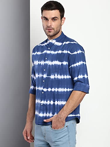 Image of Dennis Lingo Men's Ombre Slim Fit Cotton Casual Shirt with Mandarin Collar & Full Sleeves