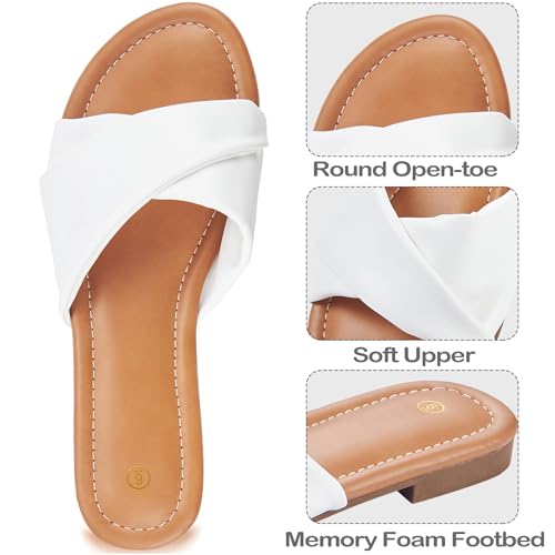 Image of Women's Flat Sandals Round Open Toe Comfortable Fashion Cute Ladies Slides Sandals Women Dressy Summer Flat Leather Casual Fashion Beach Shoes Size 6-11