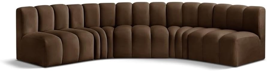 BOWERY HILL Contemporary Modular Sectional Sofa, 133" W x 54" D x 30" H, Soft Brown Velvet Upholstery, Deep Channel Tufting, Versatile Living Room Furniture for Custom Configurations
