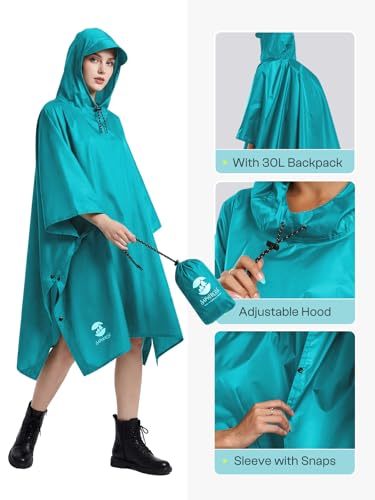 Image of SaphiRose Hooded Rain Poncho Waterproof Raincoat Jacket for Men Women Adults