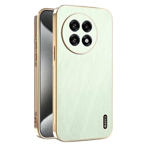 Coque Oneplus 13R silicone antichoc et cuir vert avec fil doré