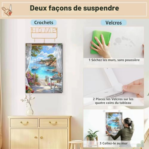 MEIYUDA Peinture par Numero Adulte avec Cadre, Vue Mer Paysage Kit de Peinture à l'Huile sur Toile par Numéro, Débutants Peinture, Decoration Maison Cadeau 30x40cm – vue 8