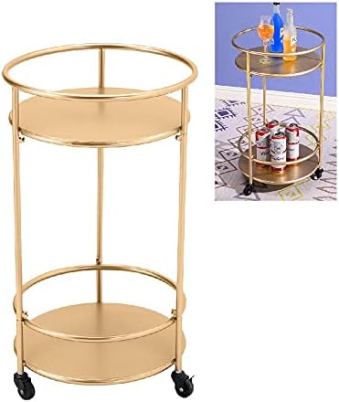 Warmiehomy Metal Storage Trolley Rolling Cart Durable Serving Drinks Bar Cart with 2 Shelves, Serving Kitchen Trolley with 3 Casters for Hotel, Bar, Office, Living Room, Kitchen, Bathroom