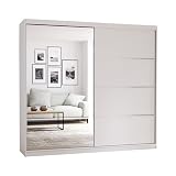 mb-moebel Armoire de Chambre avec 2 Portes coulissantes et miroirs l Dressing Garde-Robe Penderie (Tringle) avec étagères 203x218x61cm BEN42 (Blanc)