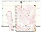 Elan Publishing Company HARDCOVER 7 Period Teacher Lesson Planner - Days Horizontally Across The Top with Bonus Clip-in Bookmark (Pink Marble)
